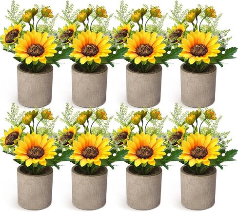 8 Pcs Artificial Sunflower Yellow Fake Sunflowers in Pots Sunflowers Artificial Flowers Sunflower Centerpieces for Tables Sunflowers Potted Plants for Home Bathroom Kitchen Shelf Decorations in Saudi Arabia
