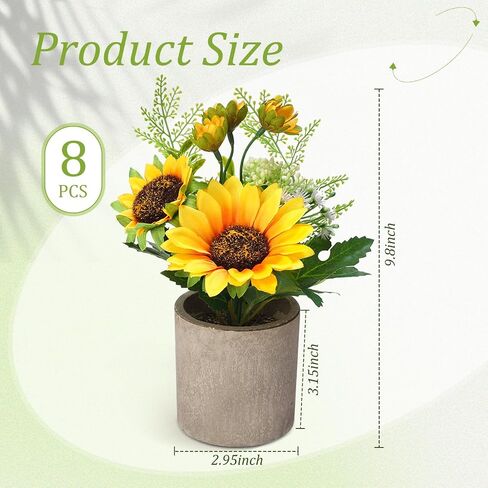 8 Pcs Artificial Sunflower Yellow Fake Sunflowers in Pots Sunflowers Artificial Flowers Sunflower Centerpieces for Tables Sunflowers Potted Plants for Home Bathroom Kitchen Shelf Decorations in Saudi Arabia