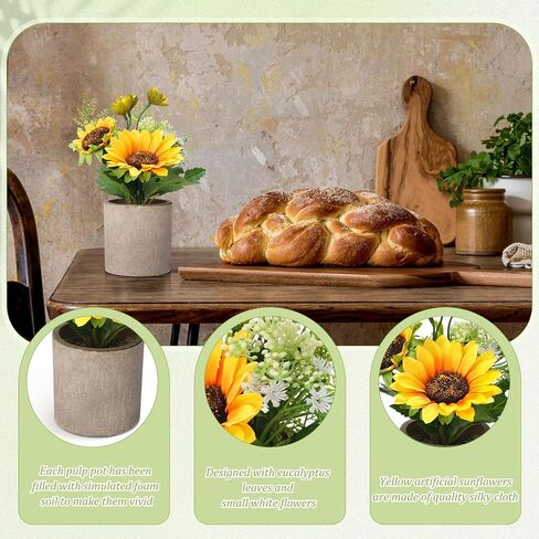 8 Pcs Artificial Sunflower Yellow Fake Sunflowers in Pots Sunflowers Artificial Flowers Sunflower Centerpieces for Tables Sunflowers Potted Plants for Home Bathroom Kitchen Shelf Decorations in Saudi Arabia
