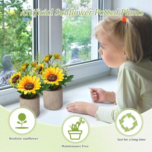 8 Pcs Artificial Sunflower Yellow Fake Sunflowers in Pots Sunflowers Artificial Flowers Sunflower Centerpieces for Tables Sunflowers Potted Plants for Home Bathroom Kitchen Shelf Decorations in Saudi Arabia