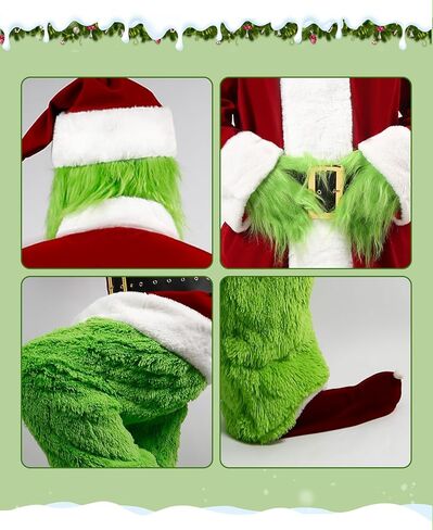 SHEJIZE عيد الميلاد زي الوحش الأخضر بدلة سانتا للبالغين زي سانتا زي سانتا مع قناع in Kuwait
