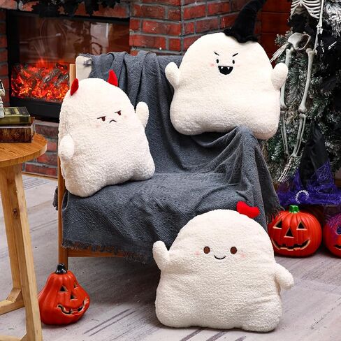 3 Pcs Halloween Pillows Cute Ghost Shaped Pillow Halloween Decorative Throw Pillow 15.7'' Stuffed Ghost Fluffy Plush Pillow Soft Cute Throw Pillow for Halloween Home Party Decor Gift (Cute) in Saudi Arabia