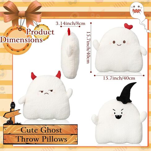 3 Pcs Halloween Pillows Cute Ghost Shaped Pillow Halloween Decorative Throw Pillow 15.7'' Stuffed Ghost Fluffy Plush Pillow Soft Cute Throw Pillow for Halloween Home Party Decor Gift (Cute) in Saudi Arabia