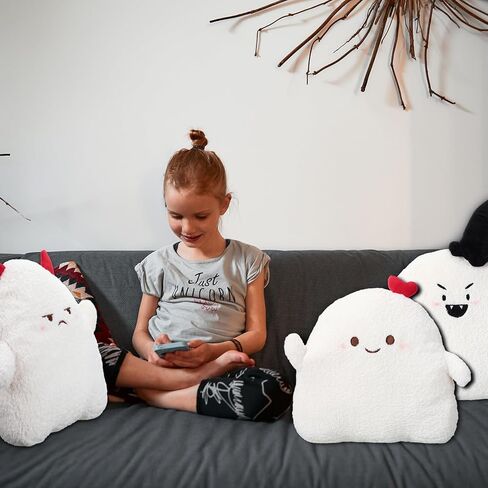 3 Pcs Halloween Pillows Cute Ghost Shaped Pillow Halloween Decorative Throw Pillow 15.7'' Stuffed Ghost Fluffy Plush Pillow Soft Cute Throw Pillow for Halloween Home Party Decor Gift (Cute) in Saudi Arabia