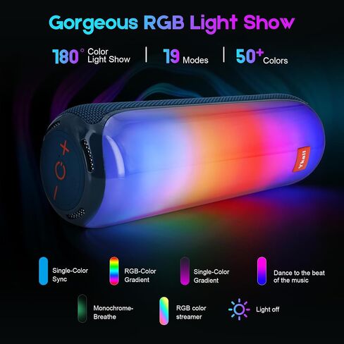 Bluetoooth Speaker, 20W Portable Wireless Speaker BT5.3, RGB Multi-Colors Rhythm Lights, TWS Pairing, 24H Playtime, IPX5 Waterproof supports FM Mode, TF, USB for Outdoor, Home, Party, Beach, Travel in Saudi Arabia