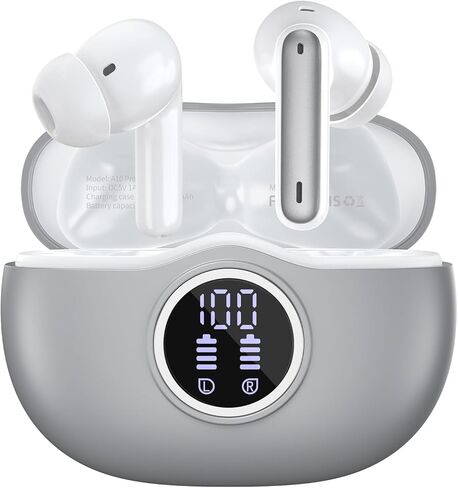 Bluetooth Headphones 5.3 Stereo Wireless Earbuds, 50 Hours of Playback with LED Display in-Ear Ear Buds with 4 Microphones IPX7 Waterproof Earphones for Sports, Black in Saudi Arabia