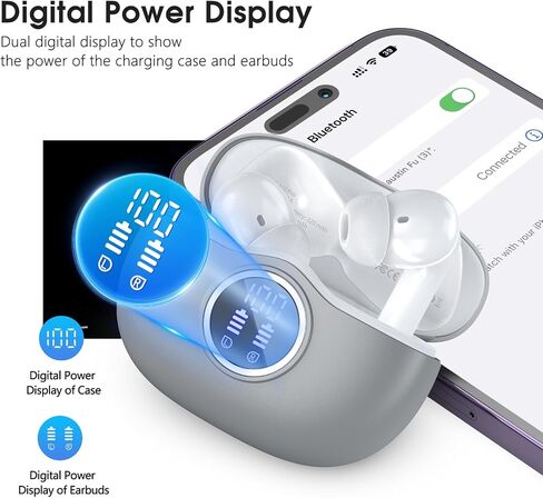 Bluetooth Headphones 5.3 Stereo Wireless Earbuds, 50 Hours of Playback with LED Display in-Ear Ear Buds with 4 Microphones IPX7 Waterproof Earphones for Sports, Black in Saudi Arabia