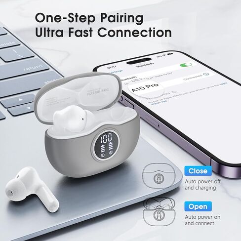 Bluetooth Headphones 5.3 Stereo Wireless Earbuds, 50 Hours of Playback with LED Display in-Ear Ear Buds with 4 Microphones IPX7 Waterproof Earphones for Sports, Black in Saudi Arabia