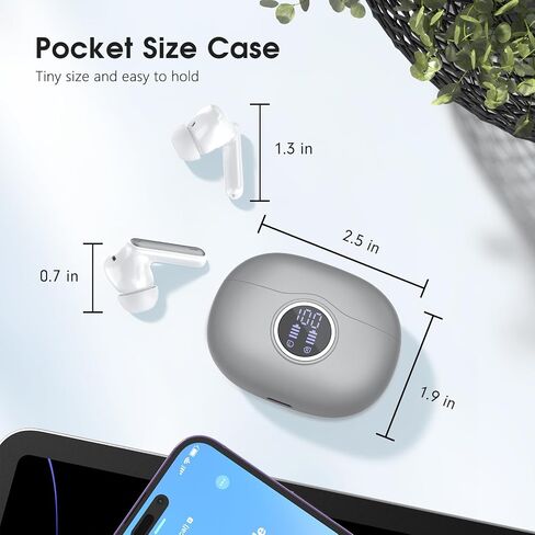Bluetooth Headphones 5.3 Stereo Wireless Earbuds, 50 Hours of Playback with LED Display in-Ear Ear Buds with 4 Microphones IPX7 Waterproof Earphones for Sports, Black in Saudi Arabia