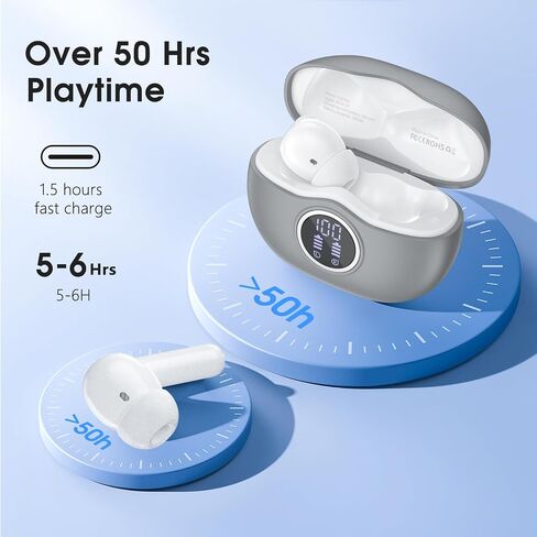 Bluetooth Headphones 5.3 Stereo Wireless Earbuds, 50 Hours of Playback with LED Display in-Ear Ear Buds with 4 Microphones IPX7 Waterproof Earphones for Sports, Black in Saudi Arabia
