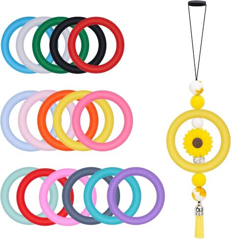 KFZDCG 16 قطعة حلقات خرز سيليكون مستديرة، 65 مم حلقات خرز سيليكون حلقة كبيرة من الخرز البؤري مع فتحتين لصنع المجوهرات DIY سلسلة مفاتيح معلقة الحلي in Kuwait