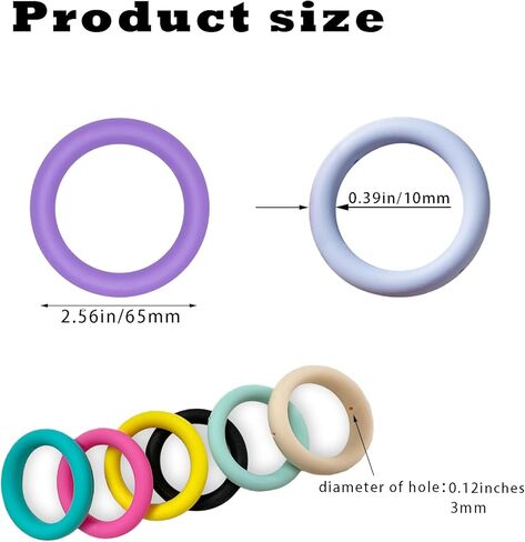 KFZDCG 16 قطعة حلقات خرز سيليكون مستديرة، 65 مم حلقات خرز سيليكون حلقة كبيرة من الخرز البؤري مع فتحتين لصنع المجوهرات DIY سلسلة مفاتيح معلقة الحلي in Kuwait