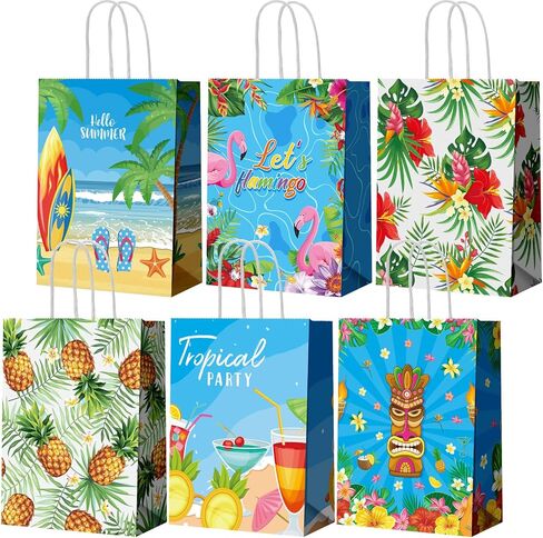 30 Pcs Summer Beach Goodie Bags Summer Gift Bags Beach Treat Paper Bags Summer Pool Beach Snacks Candy Bags with Handle for Hawaii Theme Kids Adults Birthday Baby Shower Favors, 8.3 x 5.9 x 3.1 Inch in Saudi Arabia
