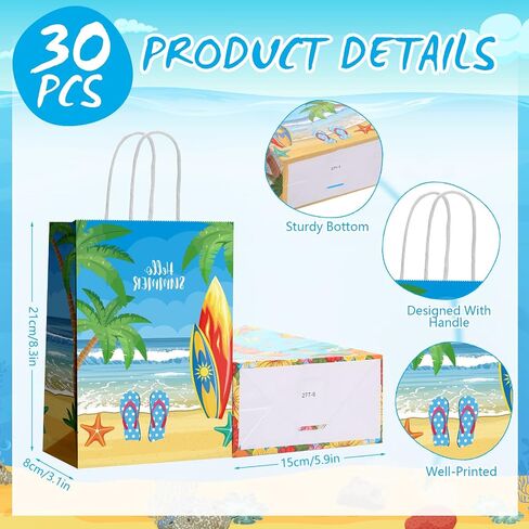 30 Pcs Summer Beach Goodie Bags Summer Gift Bags Beach Treat Paper Bags Summer Pool Beach Snacks Candy Bags with Handle for Hawaii Theme Kids Adults Birthday Baby Shower Favors, 8.3 x 5.9 x 3.1 Inch in Saudi Arabia