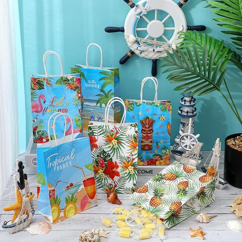 30 Pcs Summer Beach Goodie Bags Summer Gift Bags Beach Treat Paper Bags Summer Pool Beach Snacks Candy Bags with Handle for Hawaii Theme Kids Adults Birthday Baby Shower Favors, 8.3 x 5.9 x 3.1 Inch in Saudi Arabia