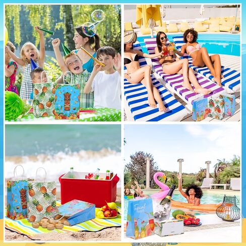 30 Pcs Summer Beach Goodie Bags Summer Gift Bags Beach Treat Paper Bags Summer Pool Beach Snacks Candy Bags with Handle for Hawaii Theme Kids Adults Birthday Baby Shower Favors, 8.3 x 5.9 x 3.1 Inch in Saudi Arabia