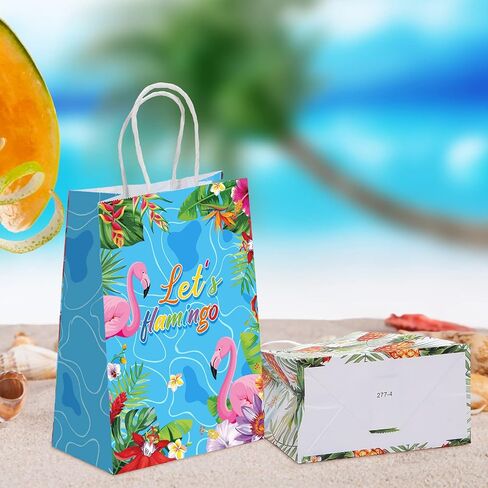 30 Pcs Summer Beach Goodie Bags Summer Gift Bags Beach Treat Paper Bags Summer Pool Beach Snacks Candy Bags with Handle for Hawaii Theme Kids Adults Birthday Baby Shower Favors, 8.3 x 5.9 x 3.1 Inch in Saudi Arabia