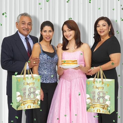Sage Green 18th Birthday Gift Bag for Girls Green Happy 18th Birthday Paper Bag with 18th Birthday Wrapping Paper and Greeting Card 18th Birthday Kraft Wrapping Bags for 18th Birthday Decorations in Saudi Arabia