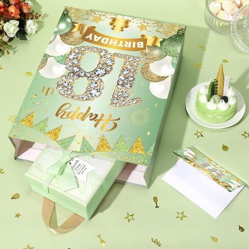 Sage Green 18th Birthday Gift Bag for Girls Green Happy 18th Birthday Paper Bag with 18th Birthday Wrapping Paper and Greeting Card 18th Birthday Kraft Wrapping Bags for 18th Birthday Decorations in Saudi Arabia