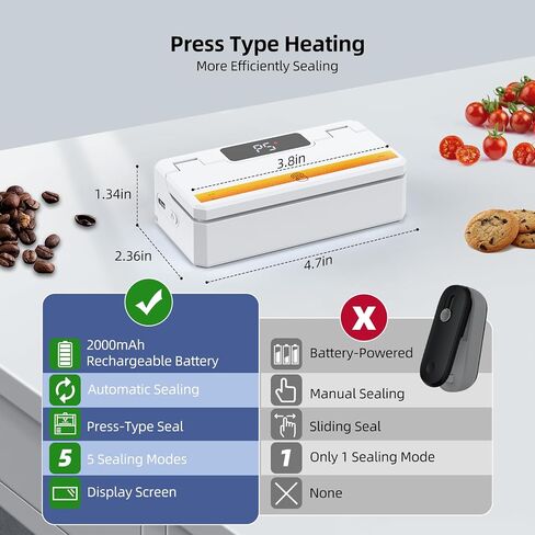 Mini Bag Sealer and Cutter, Handheld Bag Sealer Heat Seal with 5 Seal Time Modes & 3.8" Heating Strip - Rechargeable Chip Bag Sealer - Bag Resealer for Chip Bags, Snack Bags, Plastic Bags - White in Saudi Arabia
