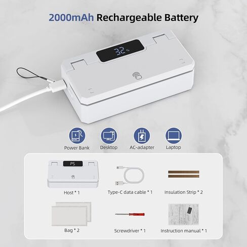 Mini Bag Sealer and Cutter, Handheld Bag Sealer Heat Seal with 5 Seal Time Modes & 3.8" Heating Strip - Rechargeable Chip Bag Sealer - Bag Resealer for Chip Bags, Snack Bags, Plastic Bags - White in Saudi Arabia