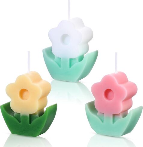3 Pcs Flower Shaped, Aesthetic, Cool, Cute, Danish Pastel Room Decor Paraffin Soy Funky Scented Candle Bridal Showers for Gift Wedding Party Favors (Pink, White, Yellow) in Saudi Arabia