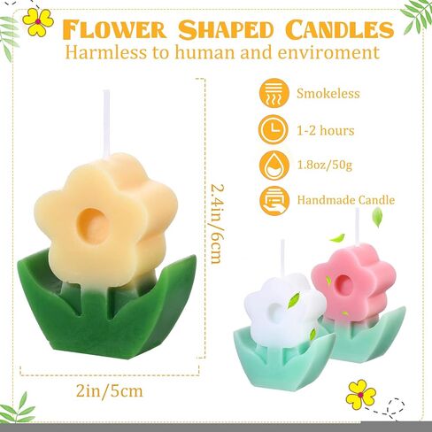 3 Pcs Flower Shaped, Aesthetic, Cool, Cute, Danish Pastel Room Decor Paraffin Soy Funky Scented Candle Bridal Showers for Gift Wedding Party Favors (Pink, White, Yellow) in Saudi Arabia