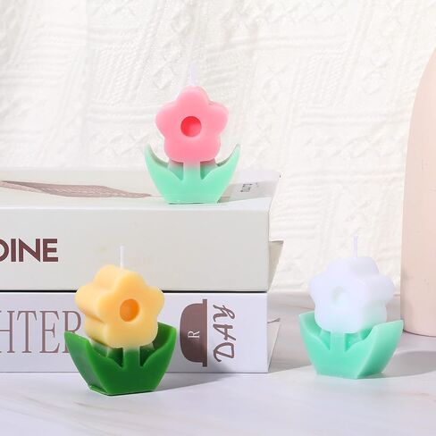 3 Pcs Flower Shaped, Aesthetic, Cool, Cute, Danish Pastel Room Decor Paraffin Soy Funky Scented Candle Bridal Showers for Gift Wedding Party Favors (Pink, White, Yellow) in Saudi Arabia