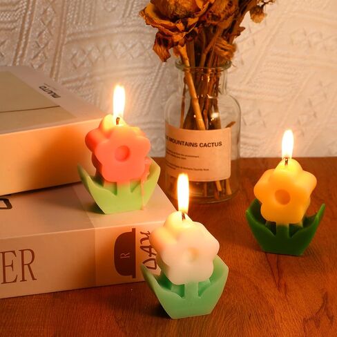 3 Pcs Flower Shaped, Aesthetic, Cool, Cute, Danish Pastel Room Decor Paraffin Soy Funky Scented Candle Bridal Showers for Gift Wedding Party Favors (Pink, White, Yellow) in Saudi Arabia