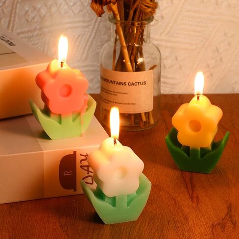 3 Pcs Flower Shaped, Aesthetic, Cool, Cute, Danish Pastel Room Decor Paraffin Soy Funky Scented Candle Bridal Showers for Gift Wedding Party Favors (Pink, White, Yellow) in Saudi Arabia