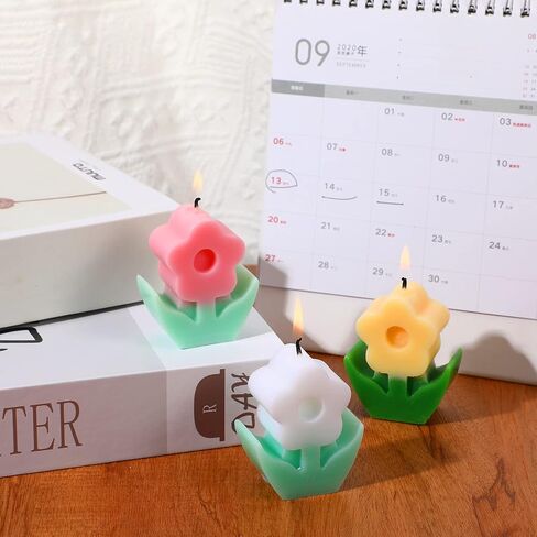 3 Pcs Flower Shaped, Aesthetic, Cool, Cute, Danish Pastel Room Decor Paraffin Soy Funky Scented Candle Bridal Showers for Gift Wedding Party Favors (Pink, White, Yellow) in Saudi Arabia