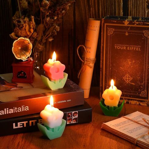3 Pcs Flower Shaped, Aesthetic, Cool, Cute, Danish Pastel Room Decor Paraffin Soy Funky Scented Candle Bridal Showers for Gift Wedding Party Favors (Pink, White, Yellow) in Saudi Arabia