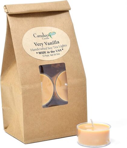 Very Vanilla Scented - 12 Pack - Scented Tealight Candles - Soy Beeswax Blend - Handmade in The USA - Candeo Candle - Food Scents in Saudi Arabia