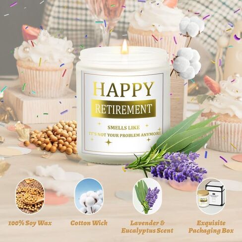 هدايا شمعة التقاعد السعيدة، هدايا التقاعد للنساء والرجال، هدايا التقاعد المضحكة لزملاء العمل والأصدقاء والمعلم والرئيس والممرضة والطبيب، شمعة معطرة باللافندر مصنوعة يدويًا بوزن 7 أونصة in Kuwait