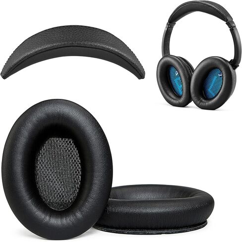 AHG Replacement QC15 Ear Pads & QC15 Headband Pad Compatible with Bose QuietComfort 15 (QC15) & QuietComfort 2 (QC2) Headphones - Soft, Great Comfort + Durability, Protein Leather (Black) in Kuwait