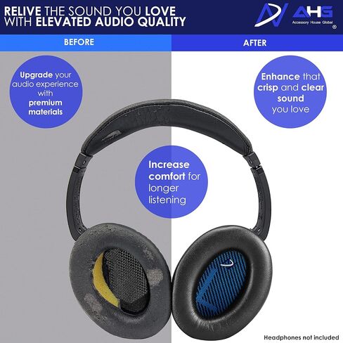 AHG Replacement QC15 Ear Pads & QC15 Headband Pad Compatible with Bose QuietComfort 15 (QC15) & QuietComfort 2 (QC2) Headphones - Soft, Great Comfort + Durability, Protein Leather (Black) in Kuwait