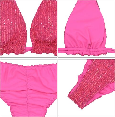 ملابس سباحة نسائية مثيرة متلألئة من LEOMOSTE بدلة سباحة لامعة بالترتر بكيني مثير رافعة للأعلى ملابس بحر in Kuwait