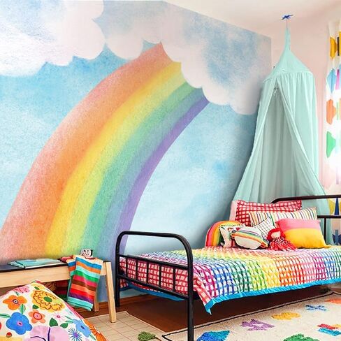 Colorful Vigor Rainbow Wall Sticker Peel and Stick, Leather Effect Textured Vinyl Rainbow Wall Art Decor, Pastel Rainbow Wall Mural Sticker for Girls Bedroom Kids Room Playroom Nursery Room in Saudi Arabia