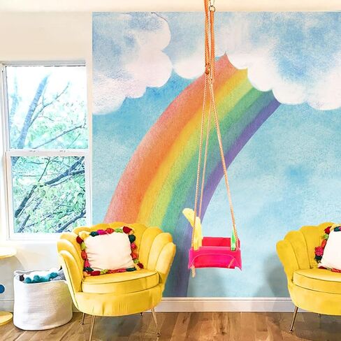 Colorful Vigor Rainbow Wall Sticker Peel and Stick, Leather Effect Textured Vinyl Rainbow Wall Art Decor, Pastel Rainbow Wall Mural Sticker for Girls Bedroom Kids Room Playroom Nursery Room in Saudi Arabia