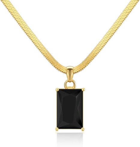 Lourny Diamond Pendant Gold Necklace for Women, 18K Gold Plated Dainty Cuban Snake Chain Necklace Gemstone Zircon Rectangle Pendant Choker Necklace Jewelry Gifts for Women in Saudi Arabia