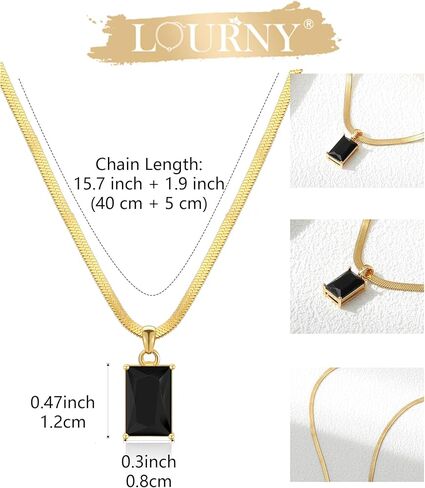 Lourny Diamond Pendant Gold Necklace for Women, 18K Gold Plated Dainty Cuban Snake Chain Necklace Gemstone Zircon Rectangle Pendant Choker Necklace Jewelry Gifts for Women in Saudi Arabia