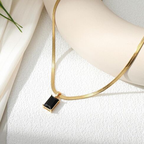 Lourny Diamond Pendant Gold Necklace for Women, 18K Gold Plated Dainty Cuban Snake Chain Necklace Gemstone Zircon Rectangle Pendant Choker Necklace Jewelry Gifts for Women in Saudi Arabia