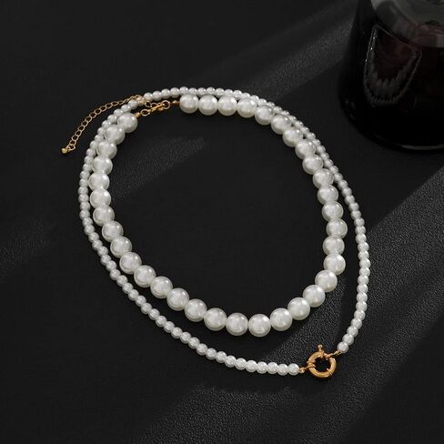 YERTTER Grunge Pearl Chain Choker Layered Faux Pearl Choker Necklace Baroque Pearl Gold Silver Statement Toggle Clasp Choker Necklace for Men in Saudi Arabia