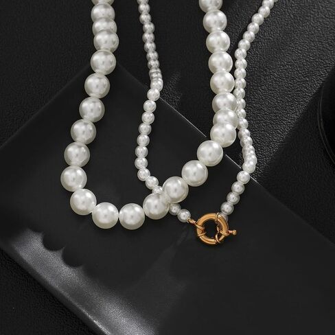 YERTTER Grunge Pearl Chain Choker Layered Faux Pearl Choker Necklace Baroque Pearl Gold Silver Statement Toggle Clasp Choker Necklace for Men in Saudi Arabia