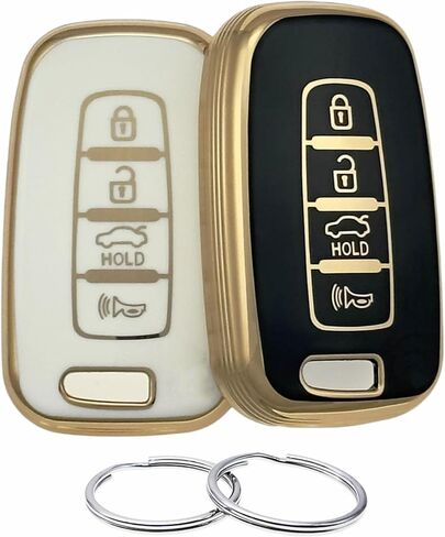 TPU Key Fob Cover Compatible with 2007-2017 Hyundai Azera Elantra GT Equus Genesis Santa Fe Tucson Veloster Veracruz Kia Forte Optima Sorento Sportage (Black/Black) in Saudi Arabia