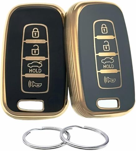 TPU Key Fob Cover Compatible with 2007-2017 Hyundai Azera Elantra GT Equus Genesis Santa Fe Tucson Veloster Veracruz Kia Forte Optima Sorento Sportage (Black/Black) in Saudi Arabia