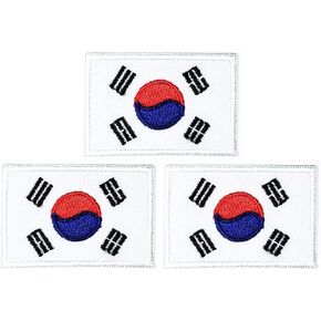 Umama Patch Set of 3 Mini flag '' 1.1X1.6 '' South Korea Flag Embroidered Iron On Applique Patch National Country South Korea Flag Patches Craft Decorative Repair Clothing Jeans T-Shirt Hat Backpacks