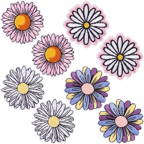 8Pcs Daisy Iron On/Sew On Patches, Spring Summer Sunflower Flower Embroidered Appliques Badge for DIY Clothes Jackets Hats Dress Backpack Jeans Wedding Back to School