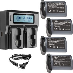 BM Premium 4 Pack of LP-E19 High Capacity Batteries and Charger for Canon EOS R3, EOS 1D X Mark III, EOS 1D X Mark II, EOS 1DX, EOS 1Ds III, EOS 1D IV, EOS 1D III Cameras
