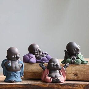 A Collection of Cutie 4 Smiling Buddha Laughing Buddha Statue Adorable Figurine 4 Lovely Little Buddha Cutest Baby Buddha Great Details Giftable Make You Happy (4 Buddhas)